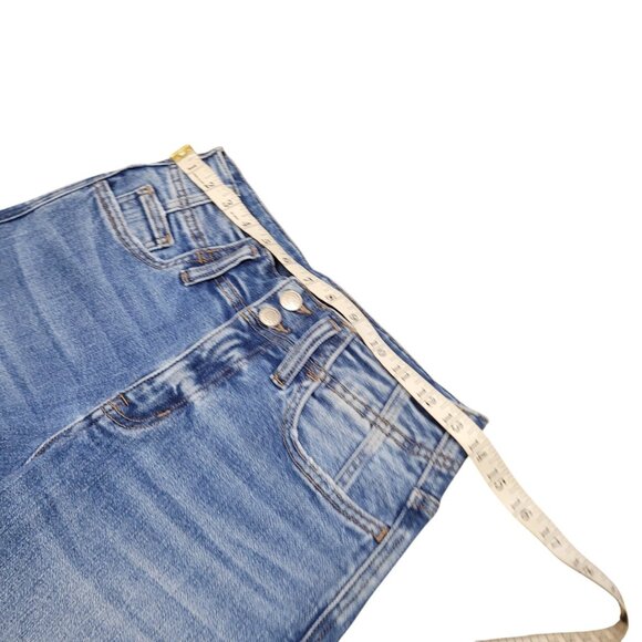 Flying Monkey Blue Boot Cut Jeans Frayed Raw Hem Cropped Ankle High Rise Size 26 - Picture 12 of 16